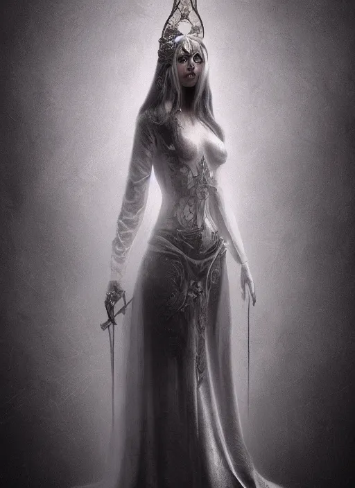 Prompt: hyper realistic photo of baroque dark luxury queen ethereal ghost full body, symmetric, rule of thirds, cinematic, artstation, cgsociety,