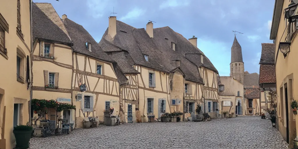 Prompt: photo of an small cozy french town
