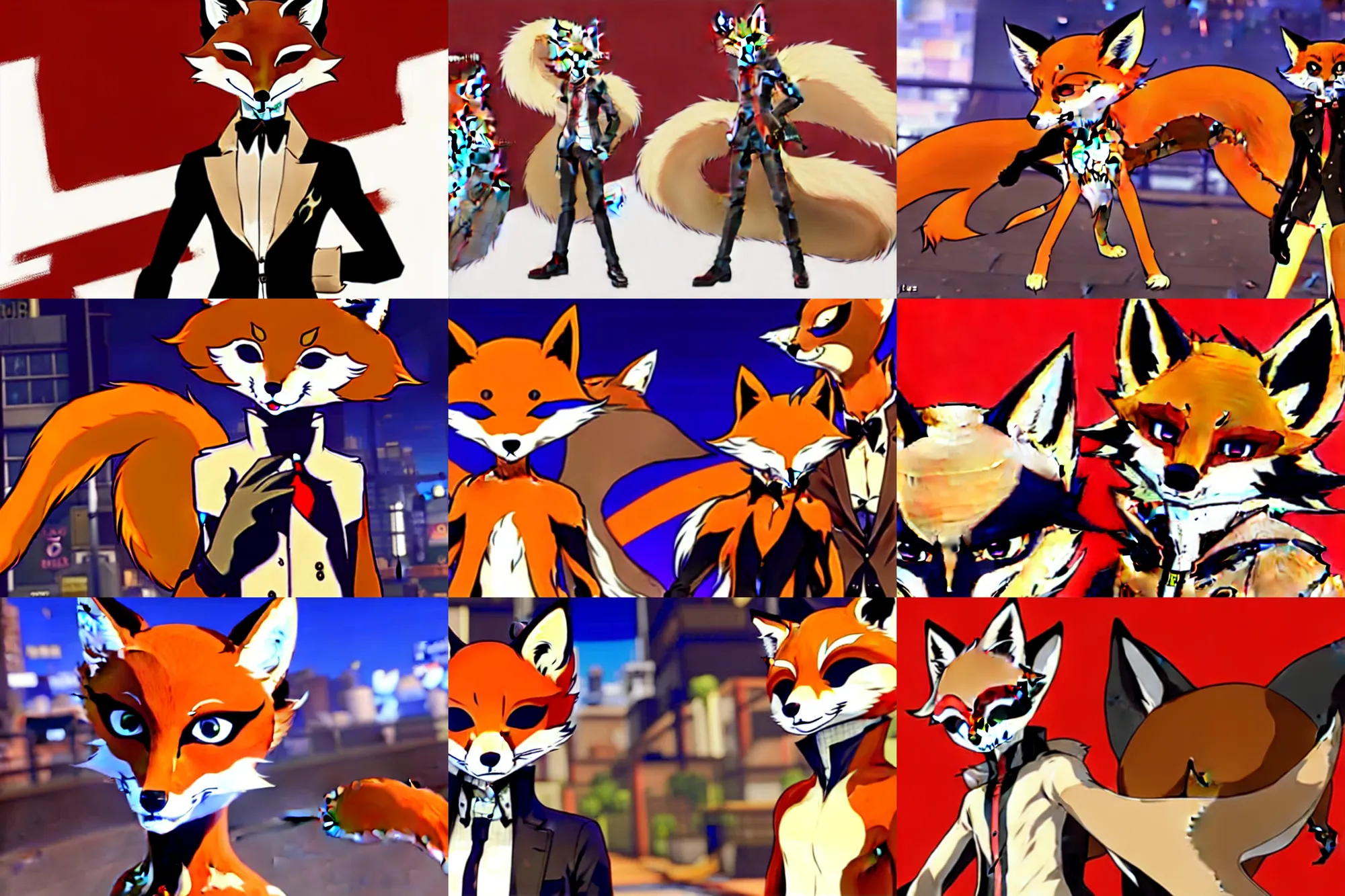 Image similar to a furry tan male fox on a persona 5 : royal ( by atlus ) video game splash screen, a furry male sandy sand - colored beige tan fur fox fursona ( has light brown hair ), persona 5 phantom thief style