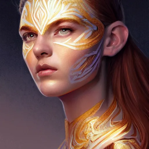 Image similar to symmetry!! portrait of paint with jazza as a saintwith an halo, golden hour, intricate, elegant, highly detailed, digital painting, artstation, concept art, smooth, sharp focus, illustration, art by artgerm and greg rutkowski and alphonse muchca, watercolours