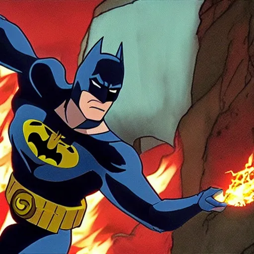 Image similar to Film still of Batman firebending, from Avatar: The Last Airbender (2005 TV Show)