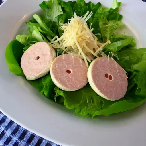 Image similar to michelin star spam and limburger cheese salad