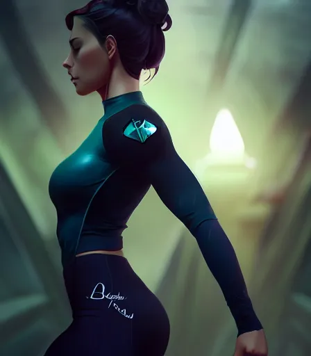 Image similar to beautiful portrait of a gorgeous personal trainer who looks like Selene from Returnal , character design by charlie bowater, ross tran, artgerm, and makoto shinkai, detailed, soft lighting, rendered in octane