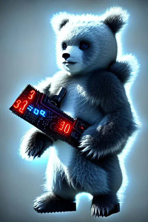 Image similar to high quality 3 d render very cute fluffy cyberpunk! bear!! plays electric guitar, cyberpunk highly detailed, unreal engine cinematic smooth, in the style of blade runner & detective pikachu, hannah yata charlie immer, moody light, low angle, uhd 8 k, sharp focus