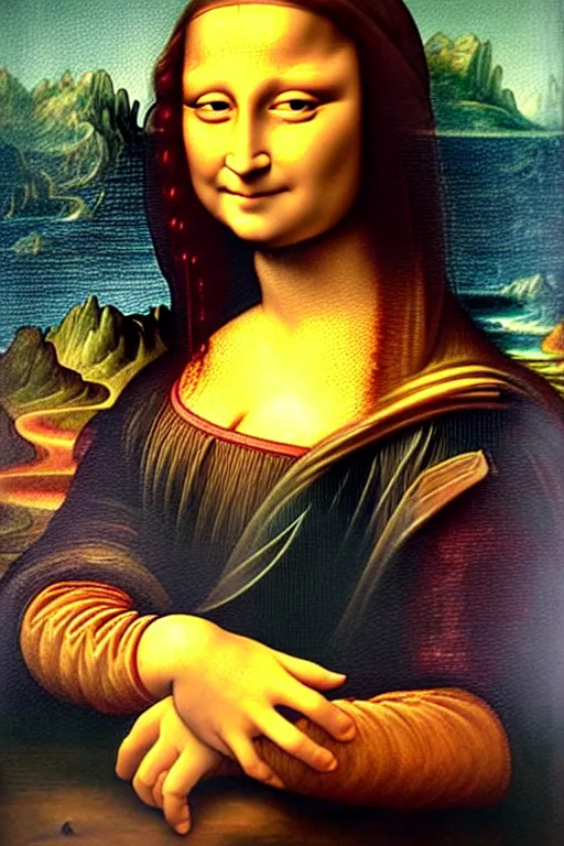 Prompt: a painting that reminds you of leonardo da vinci's mona lisa, but it's not, it's just a portrait but in style by lisa frank and jim lee character portrait, intricate, elegant, highly detailed, digital painting, artstation, concept art, smooth, sharp focus, illustration, art by artgerm and greg rutkowski and alphonse mucha