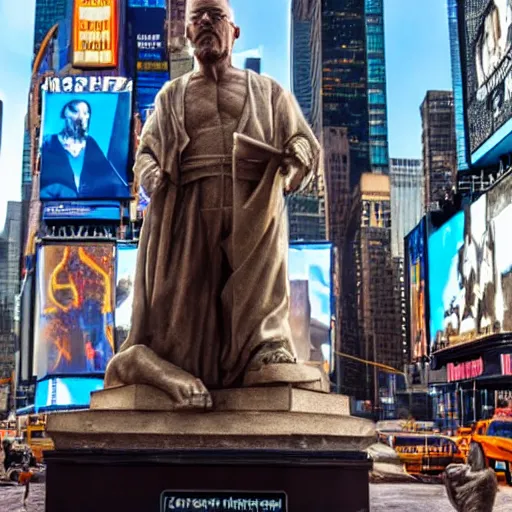 Image similar to extremely detailed renaissance sculpture of walter white by michelangelo, standing in times square, 3 d render, hyper detailed, sharp focus, 8 k resolution