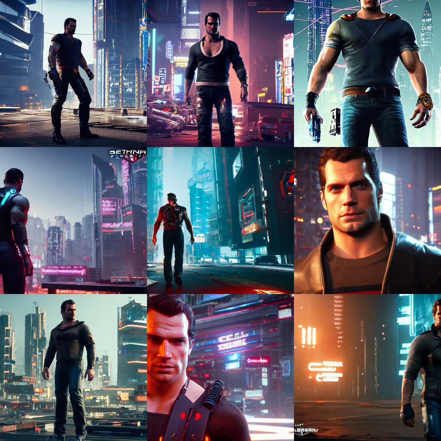 Prompt: henry cavill as johnny silverhand, in the style of cyberpunk 2 0 7 7, futuristic, unreal engine 5, 8 k, sharp and detailed