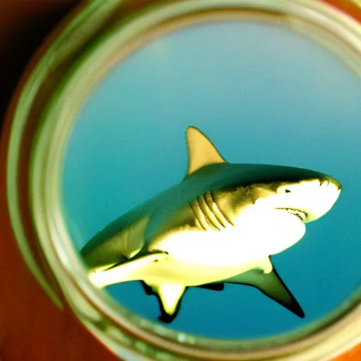 Image similar to Beautiful colored-photo cameraphone 2005 soft Photograph of Shark in a jar