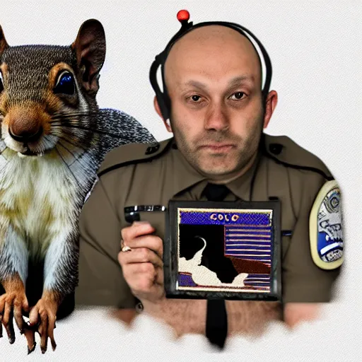 Image similar to a dog cop giving a speeding ticket to a squirrel, digital art