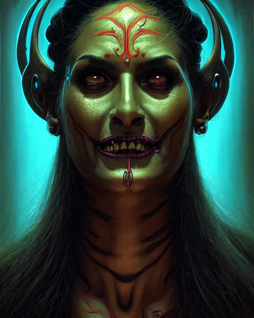 Image similar to symmetra from overwatch, character portrait, portrait, close up, concept art, intricate details, highly detailed, horror poster, horror, vintage horror art, realistic, terrifying, in the style of michael whelan, beksinski, and gustave dore