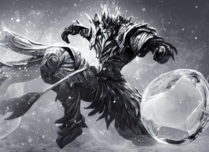 Prompt: champion splashart of champion made out of ice