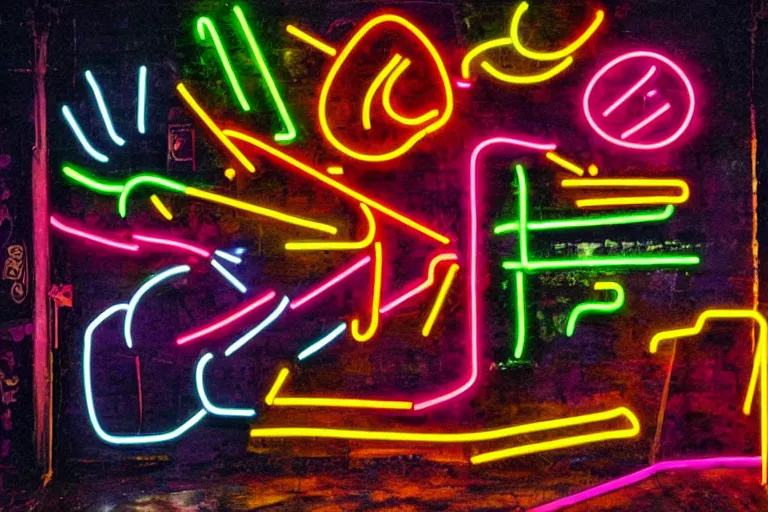 Image similar to neon graffiti by caravaggio