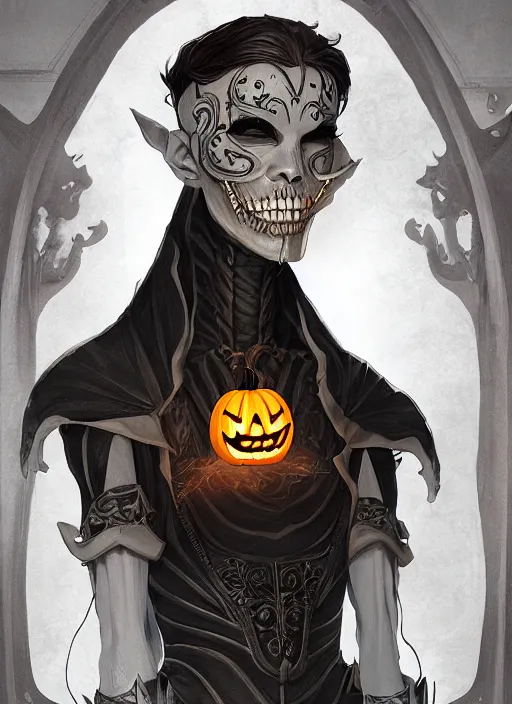 Image similar to tall thin male with a jack - o - lantern for a head, jack pumpkinhead, pumpkin head, full body character concept, art nouveau, super powers, fantasy, intricate, elegant, highly detailed, digital painting, artstation, concept art, shining, sharp focus, illustration, art by stanley lau