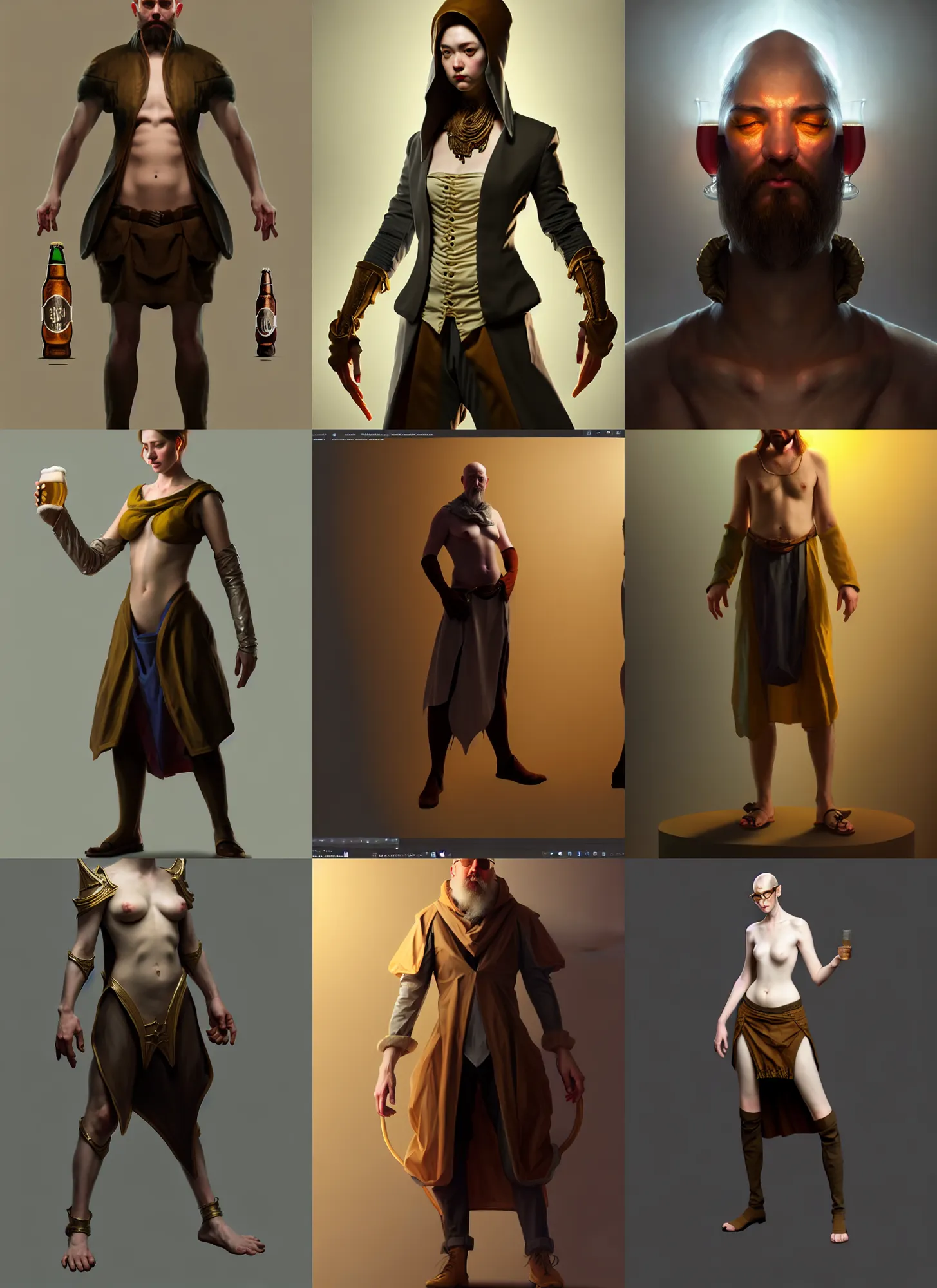 Prompt: costume design made by idealisic concepts, sophisticated composition, old masters light composition, procedurally generated, beer drinking character posing for concept art, DMT SPACE behind, substance designer, PBR, HD, Ultra detailed, hyperrealistic, megascans, volumetric light, concept by master artist, made in paint tool SAI2, trending pixiv face