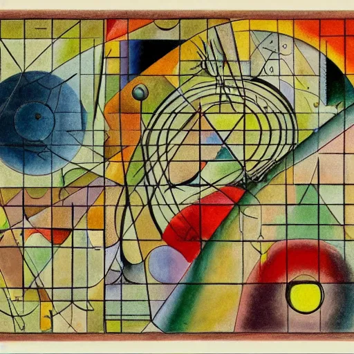 Image similar to complex mathematical equations inspired by bosch, calder, kandinsky, miro, bosch, klee. mathematical paradise, detailed beautiful animals, esoteric equation heaven, detailed beautiful plants, 3 d platonic solids, elegant intricate diagrams, beautiful equations, oil paint, pen and ink, color, hyperrealistic, on loan from louvre, masterpiece