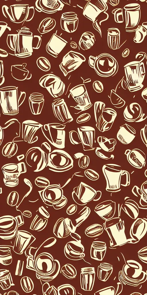 Prompt: seamless pattern of coffee barista equipment, 60's poster, symmetrical, repeating 35mm photography