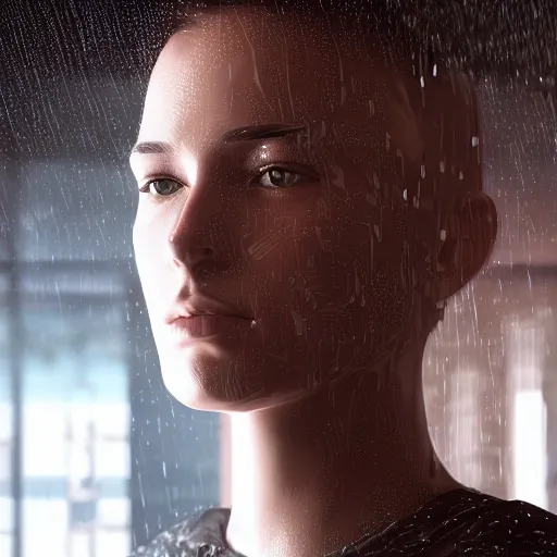 Prompt: human portrait made out of rain, beautiful, neon, epic detail, rendered in octane, unreal engine