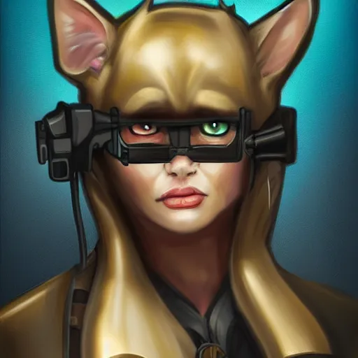 Image similar to portrait, headshot, digital painting, comics style, cyborg cat with gun, art, realistic, hyperdetailed, concept art