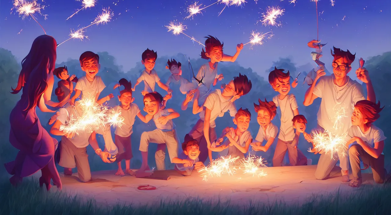 Image similar to family out in their back yard having a birthday party carrying sparklers, in marble incrusted of legends official fanart behance hd by Jesper Ejsing, by RHADS, Makoto Shinkai and Lois van baarle, ilya kuvshinov, rossdraws global illumination