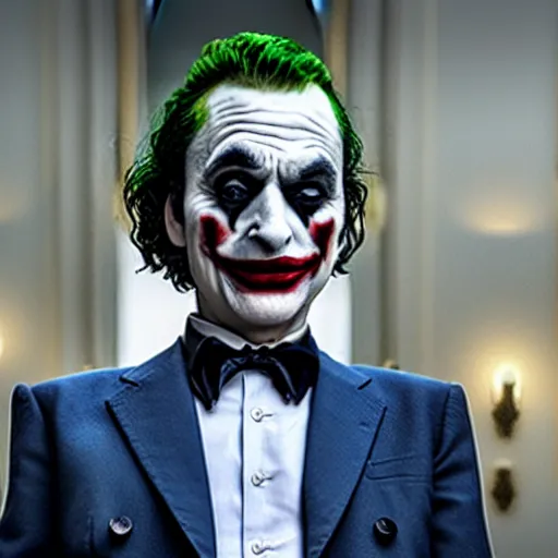 Image similar to film still of Mr Bean as joker in the new Joker movie