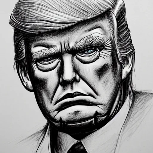 Image similar to pencil sketch of donald trump as a t - 8 0 0 terminator