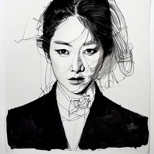 Image similar to ink drawing portrait of a woman in suit byjung gi kim, jenny saville