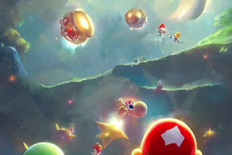 Prompt: Super Mario Galaxy 2 by greg rutkowski, Trending on artstation