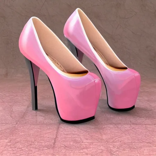 Image similar to pink leather 1 5 cm high heel shoes with 7 cm high platform with ankle stripe, photorealistic, beautiful, architecture, product design, clean, highly detailed, 8 k, ornate detail