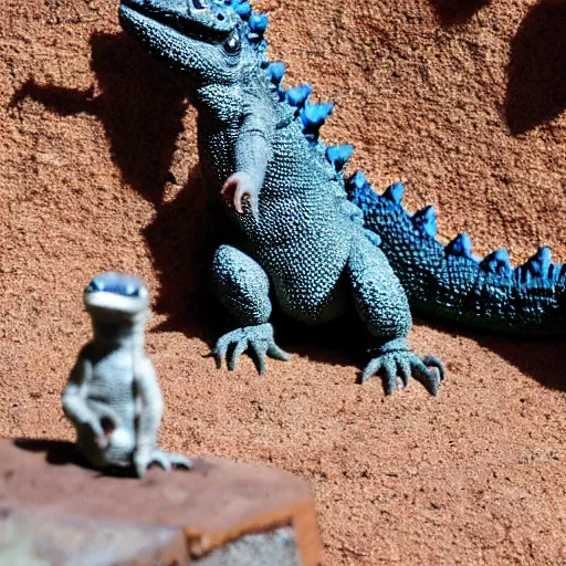 Prompt: small Godzilla in a lizard enclosure