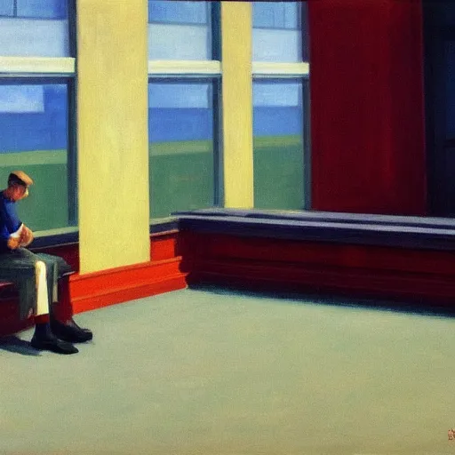 Prompt: a lonely sysadmin painting by Edward Hopper