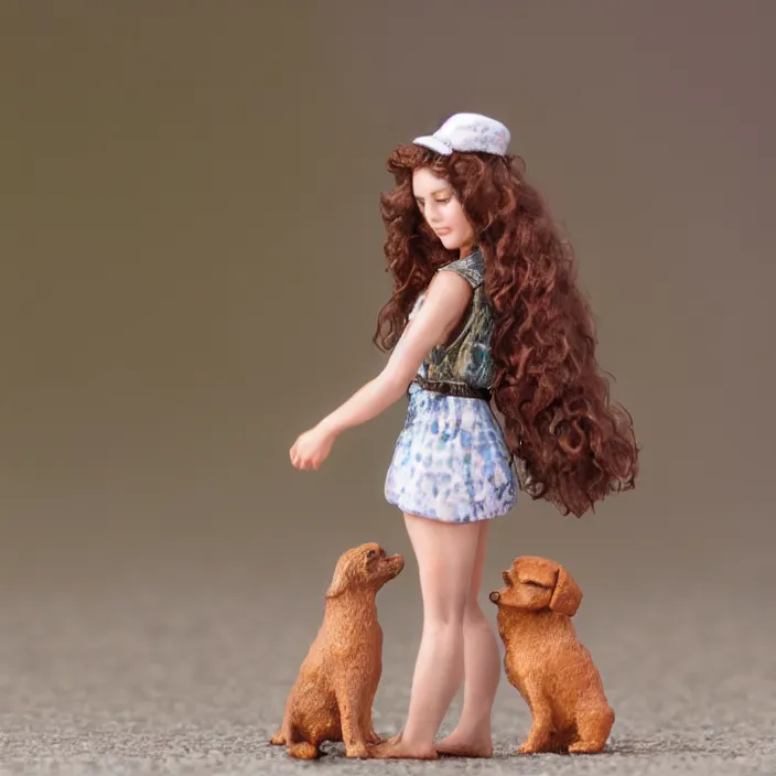 Prompt: 80mm resin detailed miniature of a Girl and a Dog, wavy hair, Product Introduction Photos, 4K, Full body,