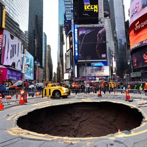 Prompt: a sinkhole opens up in the middle of times square