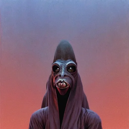 Image similar to Evil Jar Jar Binks, dark fantasy, artstation painted by Zdzisław Beksiński and Wayne Barlowe