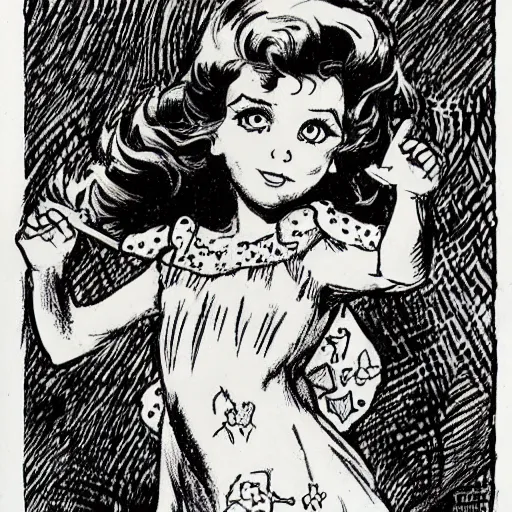 Image similar to a cute little girl fairy from a comic book with a mischievous face and short brown wavy curly hair. well composed, clean elegant painting, beautiful detailed face. comic book art by steve ditko and jack kirby and arthur rackham