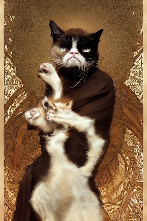 Prompt: Grumpy Cat Crying out, intricate, elegant, highly detailed, digital painting, artstation, concept art, smooth, sharp focus, illustration, art by artgerm and greg rutkowski and alphonse mucha