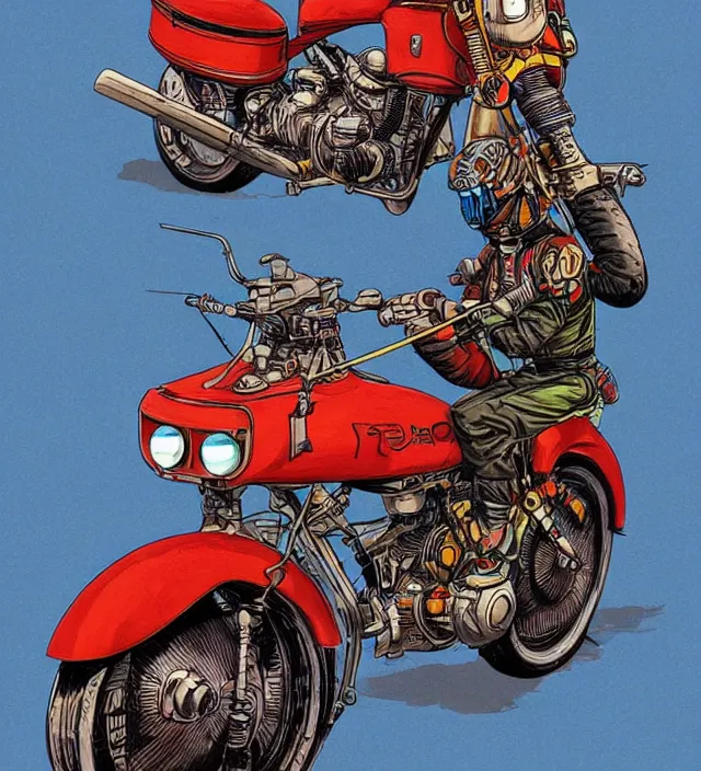 Image similar to atompunk / decopunk motorcycle in the style of jean giraud in the style of moebius trending on artstation deviantart pinterest detailed realistic hd 8 k high resolution