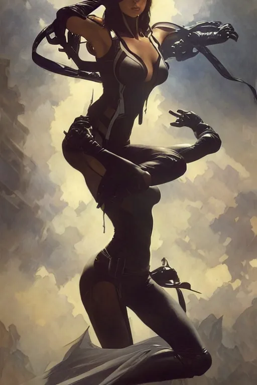 Image similar to using special powers, aeon flux, dynamic pose, intricate, futuristic, fantasy, by stanley artgerm lau, greg rutkowski, alphonse mucha,, thierry mugler, norman rockwell, 3 d,