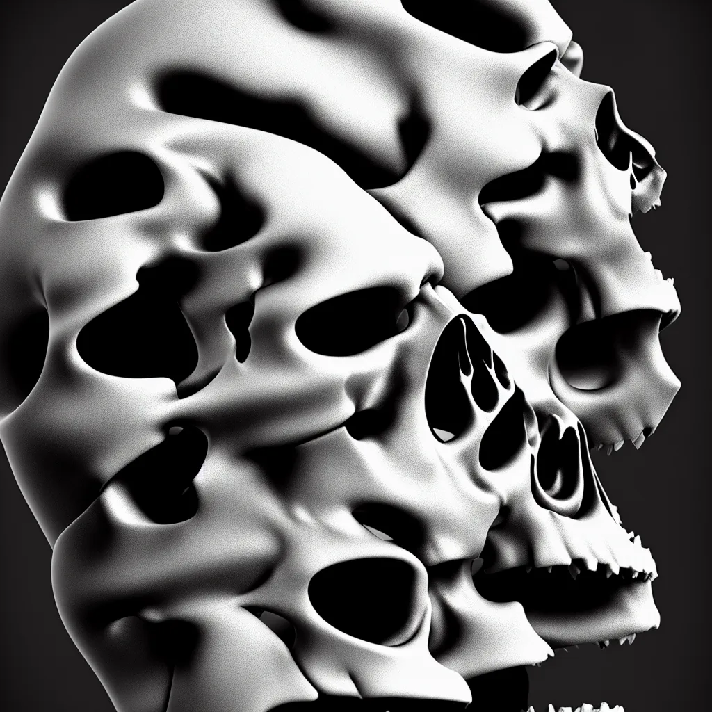 Image similar to black and white light 3D geometry, skull, matte bright highly detailed, poetic, 3D render, digital art, octane render, 8K artistic photography, photo-realistic, by Dora Maar