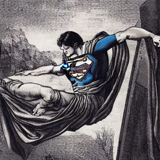 Image similar to superman sleeping in a playground, painting by leonardo da vinci, highly detailed