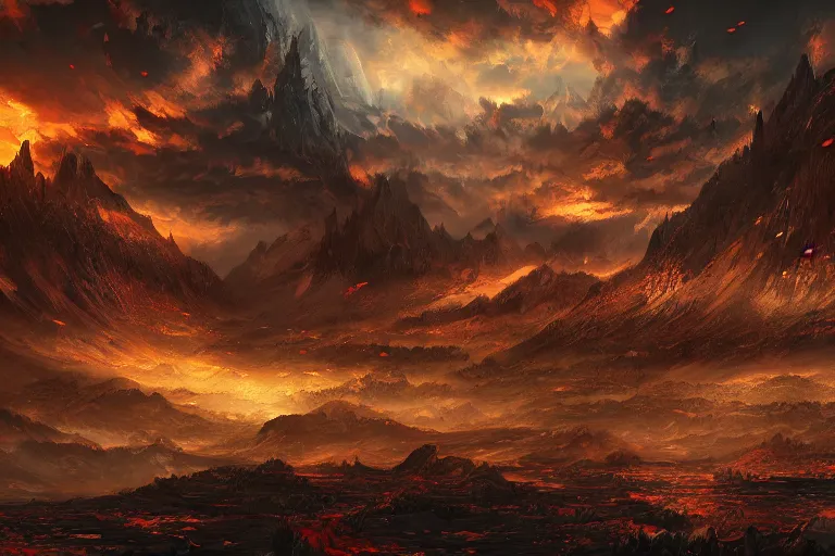 Image similar to a landscape of hell, goth, intricate, highly detailed, digital painting, official media, anime key visual, concept art, rich vivid colors, ambient lighting, sharp focus, illustration, art by wlop