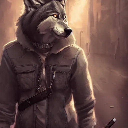 Image similar to epic professional digital art of Wolf as a gangster, best on artstation, cgsociety, wlop, cosmic, epic, stunning, gorgeous, much detail, much wow, masterpiece,