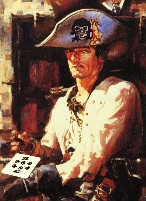 Image similar to a portrait of a pirate playing cards by dean Cornwell