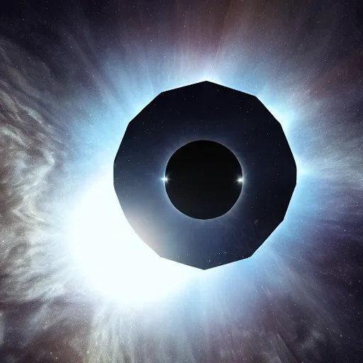 Image similar to hexagon sun shield floating in space, unreal engine, digital art, solar eclipse