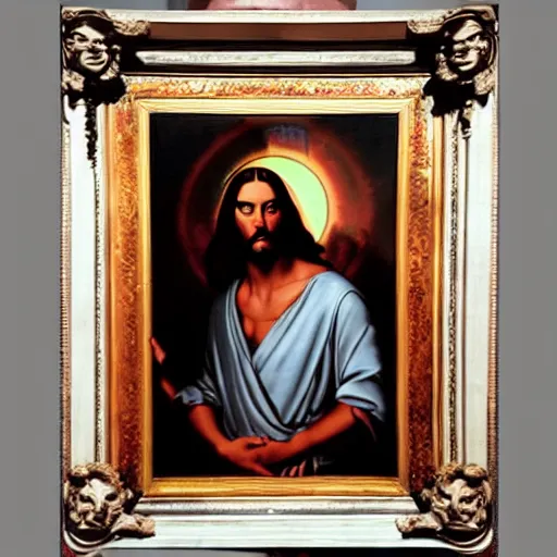 Image similar to johnny depp as jesus christ painted by michelangelo, sistine chapel