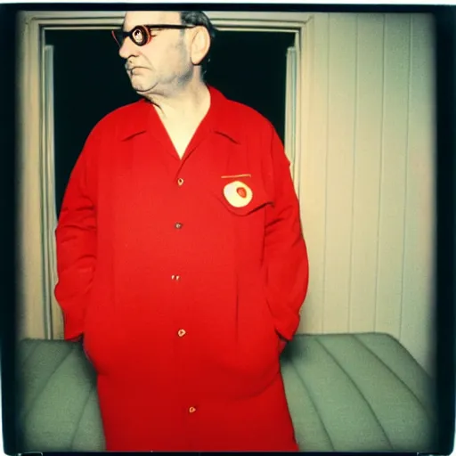 Image similar to polaroid george costanza as in red communist clothing, 1 9 7 0 s, colored, by nan goldin