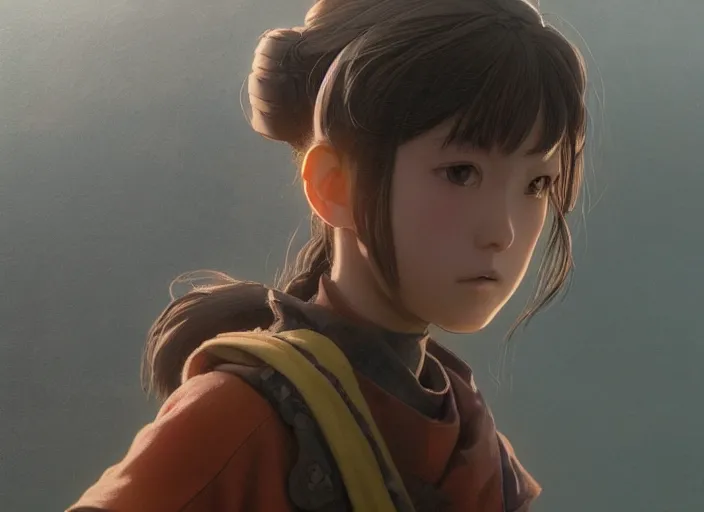 Prompt: a 3 d film animation still portrait of a 2 1 0 0's manga heroine, finely detailed features, sun light, painted by greg rutkowski, akira toriyama studio ghibli