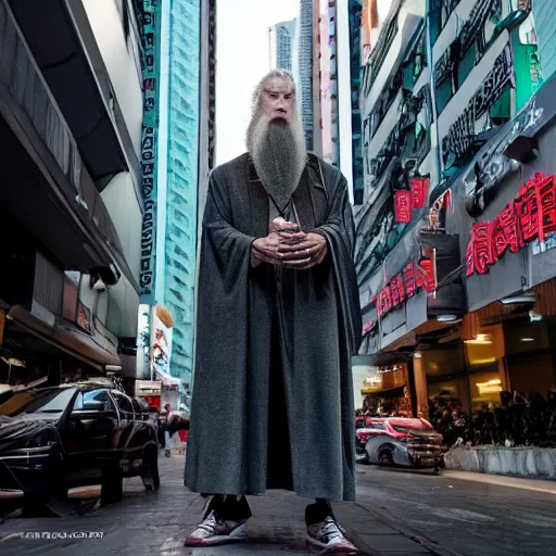 Image similar to gandalf hypebeast in hong kong