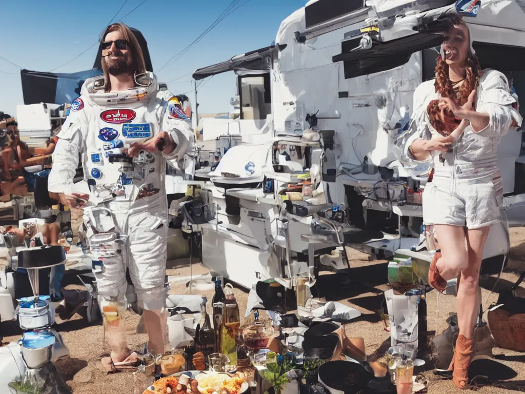 Prompt: redneck astronaut summer grillparty in trailer park, detailed, cinematic photo