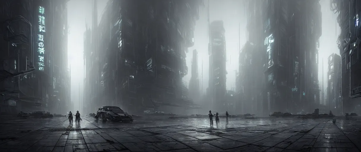 Prompt: dystopian cyberpunk world, with doors everywhere, grey sky, monochrome except doors, concept art, matte painting, high detail, volumetric, large scale, digital painting, style of jordan grimmer, high res