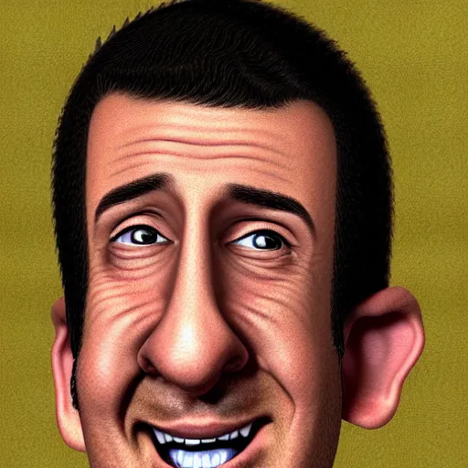 Image similar to a realistic, accurate caricature drawing of adam sandler